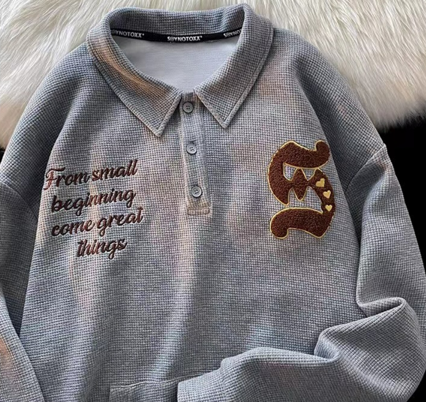 Women's Embroidered Waffle Polo Sweater