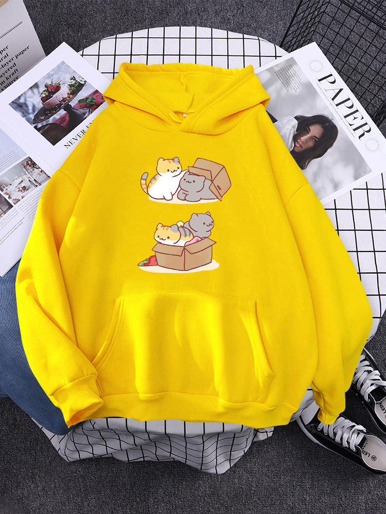Cute Cat Hide & Seek Graphic Hoodie for Women