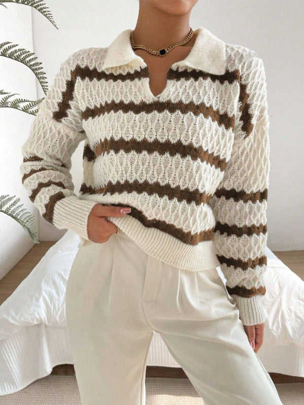 Autumn and Winter Classic Striped Loose Casual Sweater Top