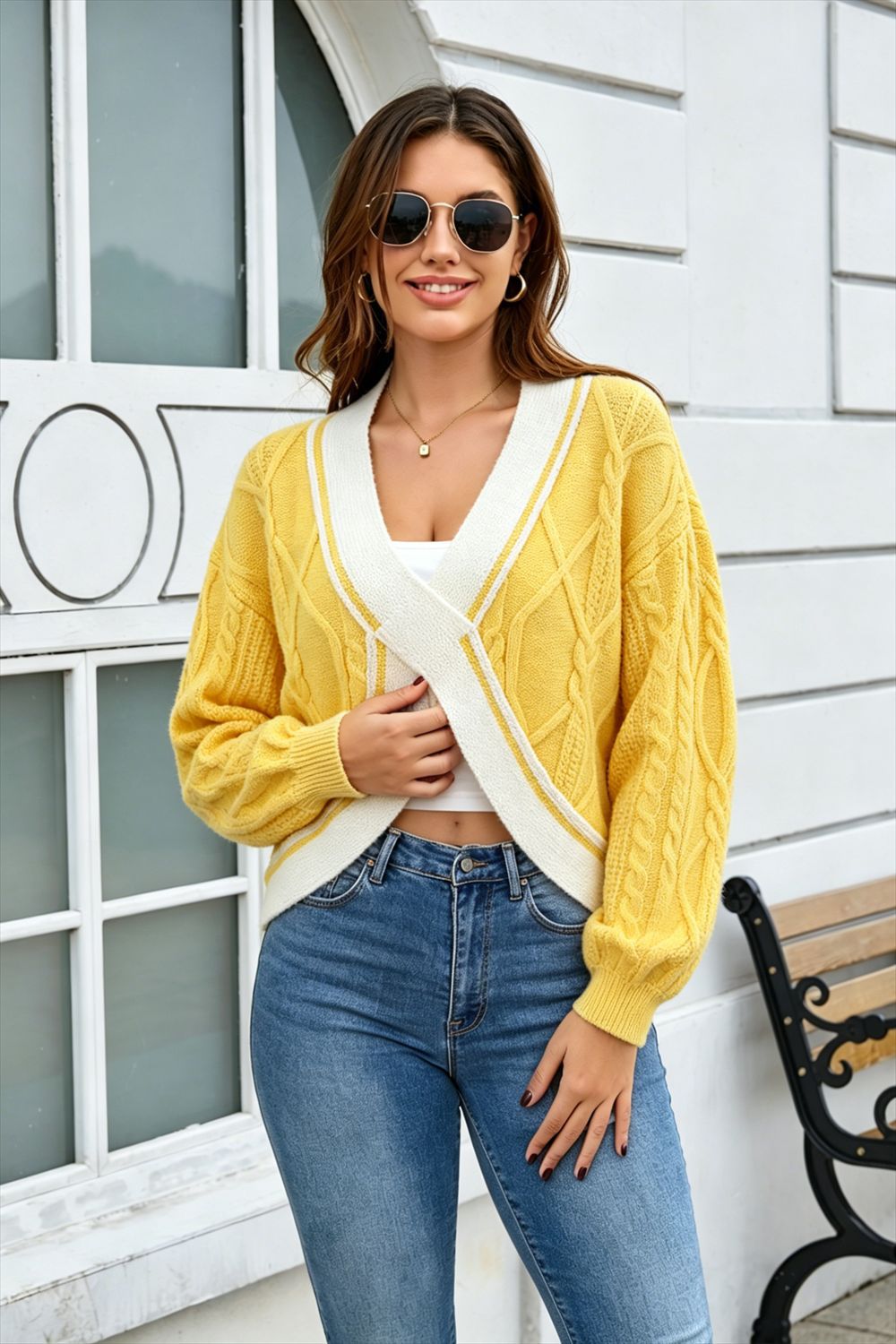 Womens Fashionable Cropped Knit Oversized Sweater