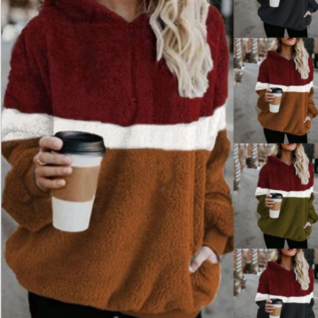 Colorblock Hooded Pocket Pullover Sweatshirt