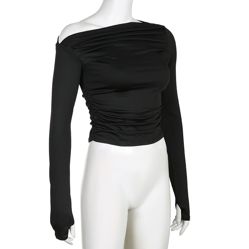 Chic Cold-Shoulder Pleated Slim Fit Top