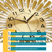Large Modern Golden Retro Crystal Wall Clock - 24-Inch Silent Non-Ticking Battery-Operated Decorative Clock with Hands & Golden Accents