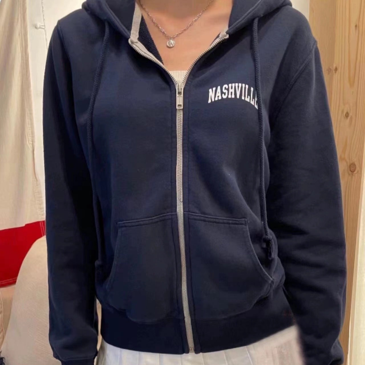 Women's Letter Print Zip-Up Hooded Slimming Cardigan