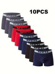 10pcs Set Of Men's Breathable Boxer Underwear - Comfortable And Stretchy, Solid Color, Casual Sports Underwear