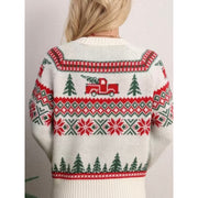 Casual Lazy Christmas Tree Embroidery Crew Neck Pullover Sweater