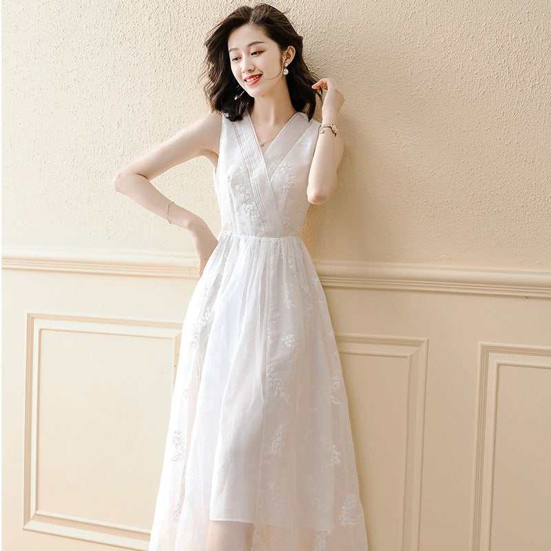 Women's Chiffon White Sleeveless Strap Dress