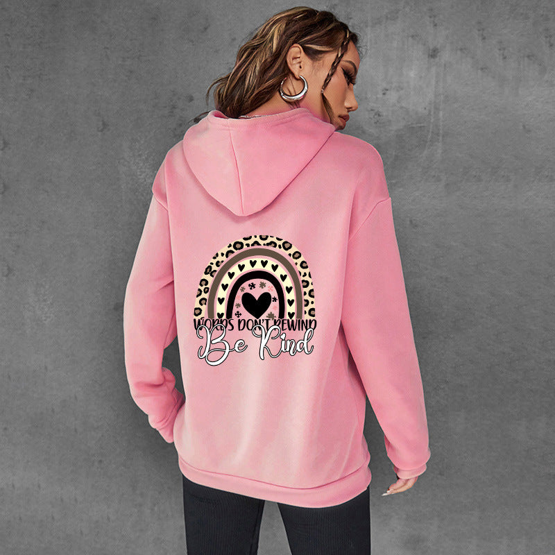 Be Kind Letter Print Fleece Hooded Sweatshirt