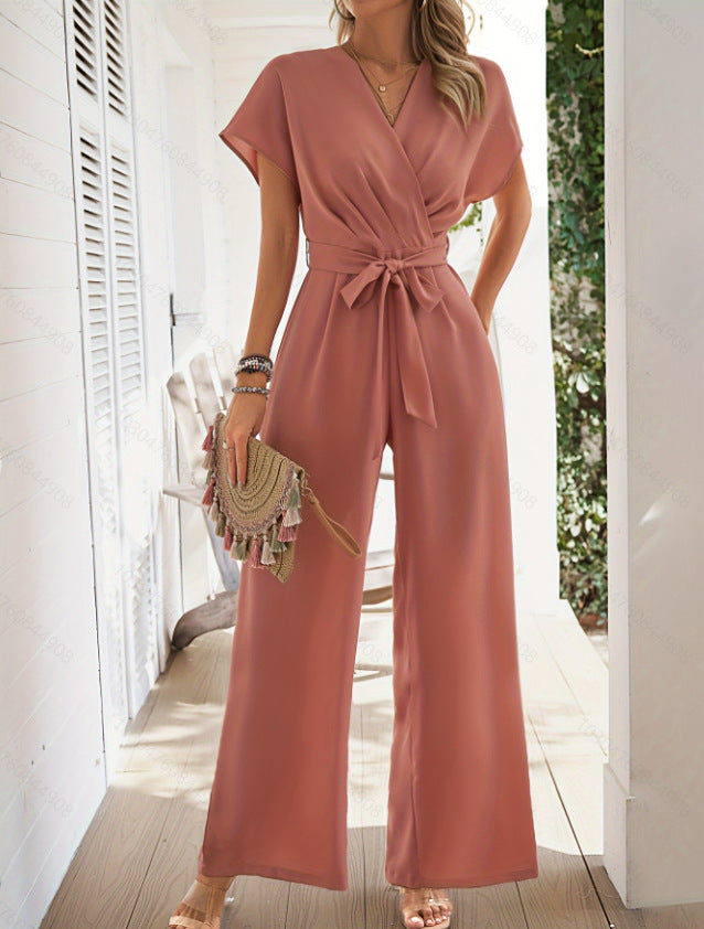 Elegant Belted Solid Color Women's Jumpsuit
