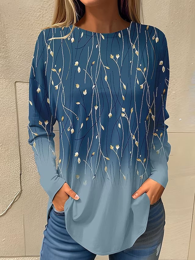Women's Casual Plus Size Round-Neck Long Sleeve Top