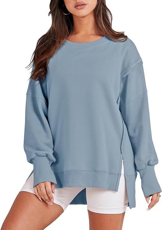 Frayed Hem Split Patchwork Long Sleeve Sweater