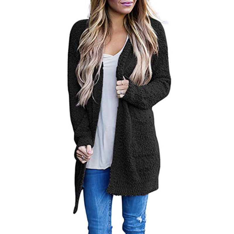 Cozy Fleece Double-Pocket Knit Cardigan Sweater