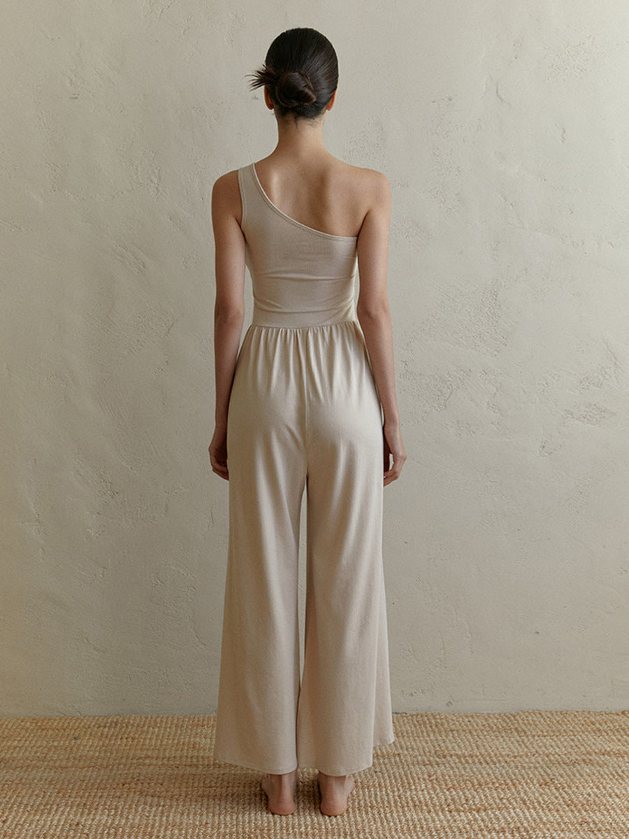 One-Shoulder Stretchy Yoga Jumpsuit for Fitness & Casual Wear