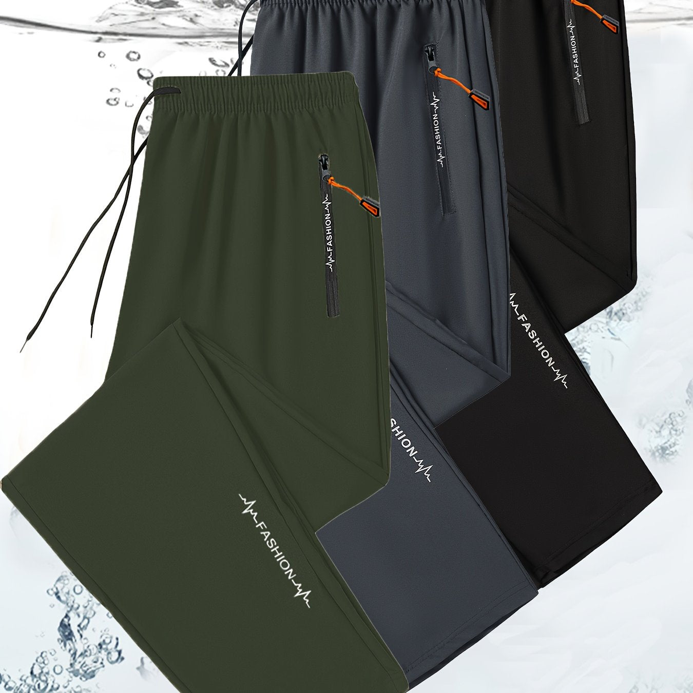 3-Pack Men'S All-Season Workout Pants - Gym, Running, Casual Athletic Sweatpants with Zipper Pocket - Drawstring Waist - Olive Green - Lightweight & Durable for Training, Outdoor, Casual Attire - Idea