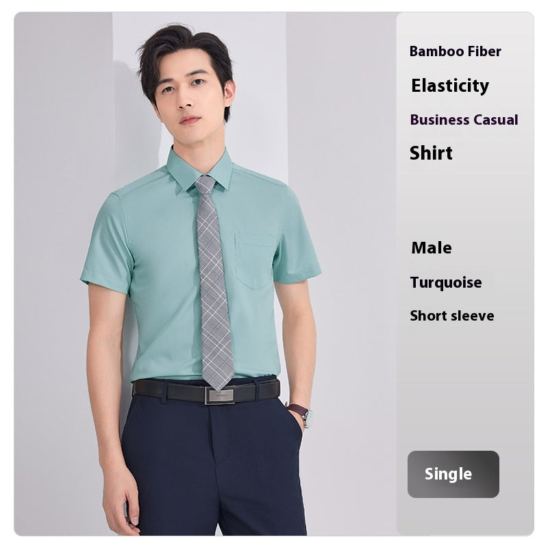Bamboo Fiber White Shirt Men's Professional Short Sleeve