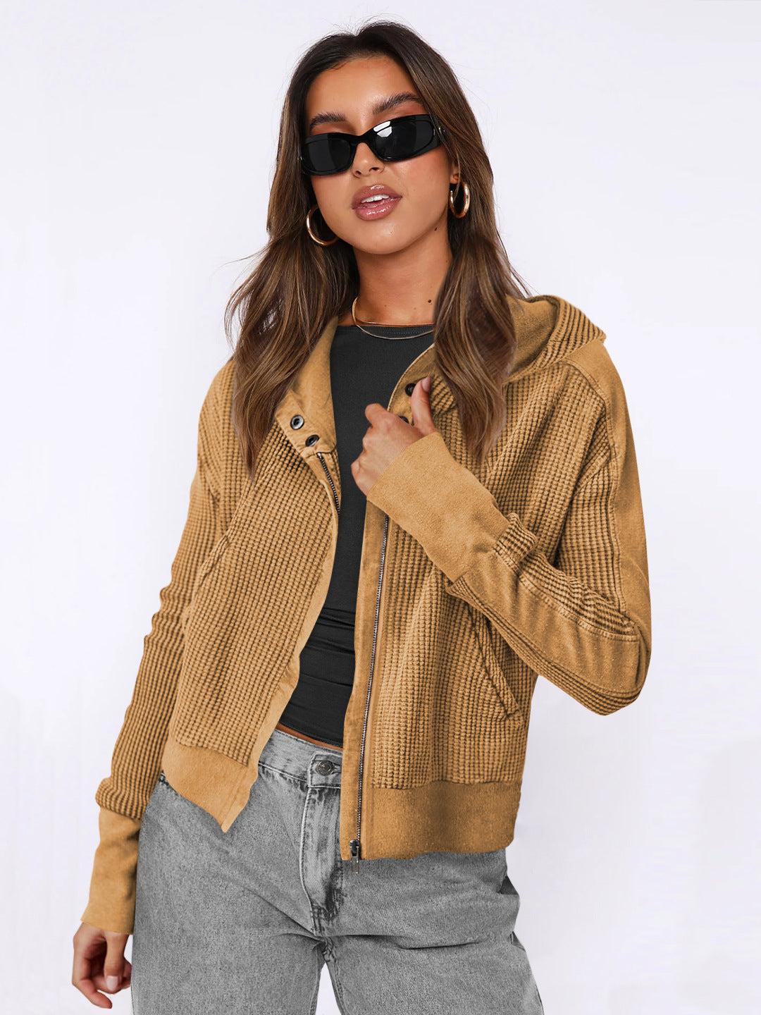 Casual Patchwork Zip-Up Long Sleeve Cardigan Sweater