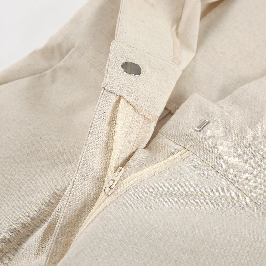 French Cotton Linen High-Waist Casual Jumpsuit