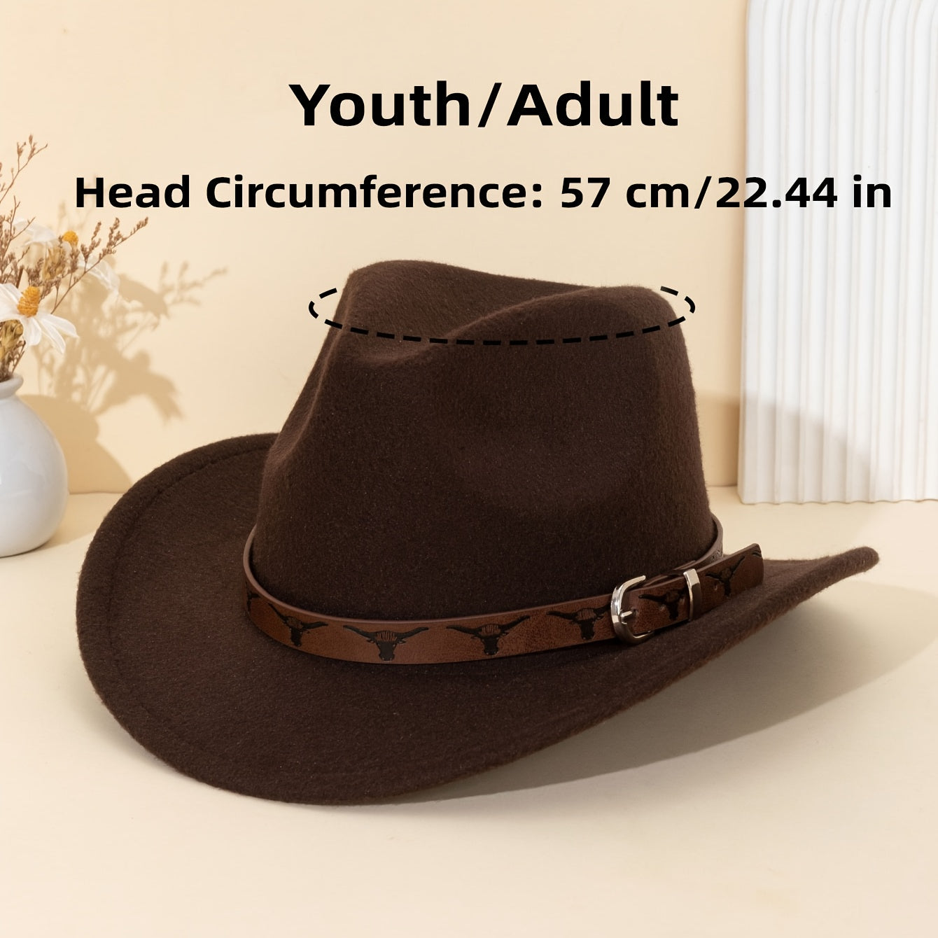 Brown Leather Western Cowboy Hat with Bull Print