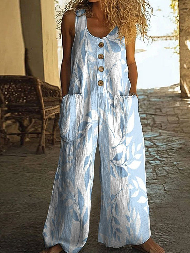 Women's Floral Sleeveless Pocket Jumpsuit