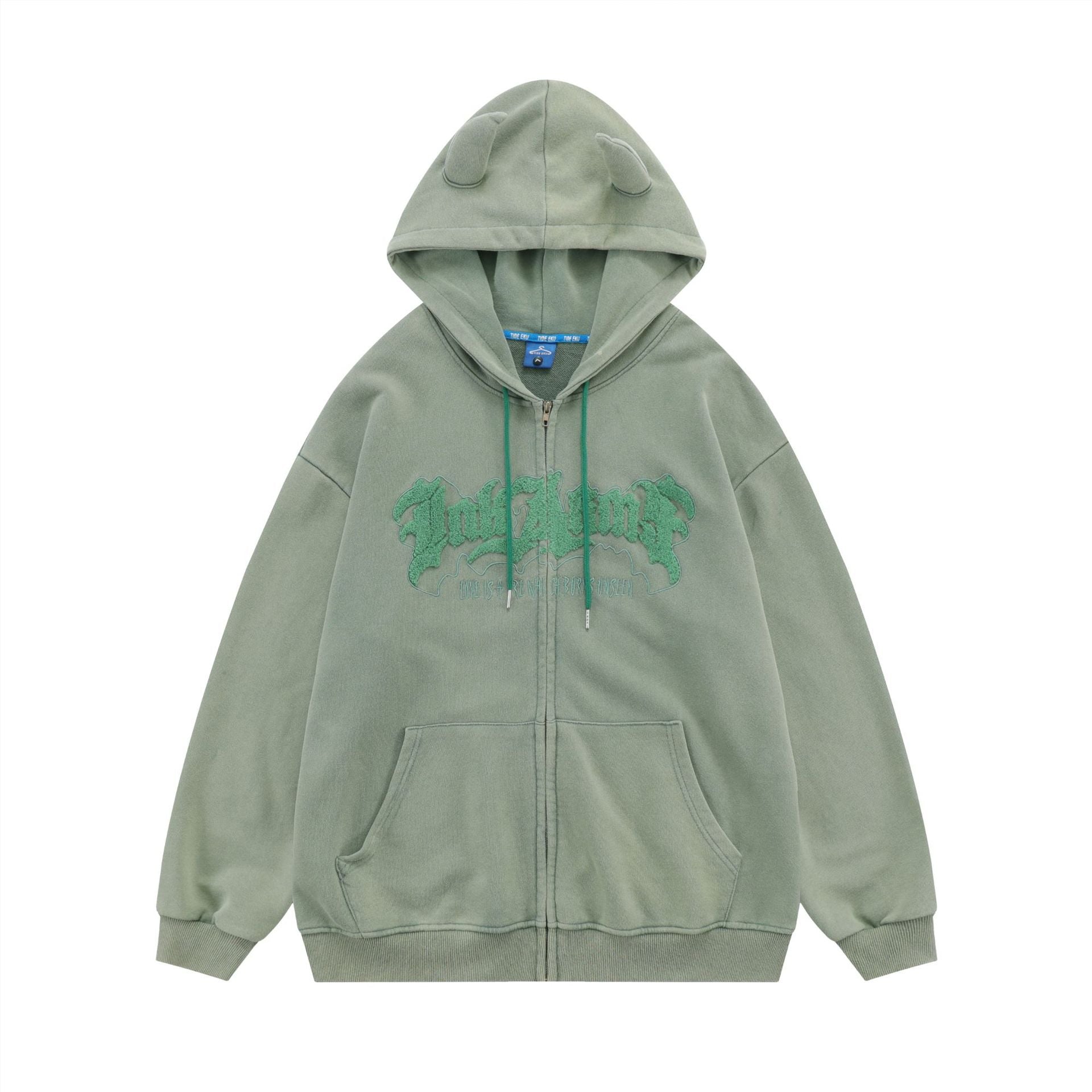 Handdrawn Letter Loose Long Sleeve Zip Cardigan Hoodie