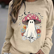 Halloween Mushroom Ghost Print Crewneck Sweatshirt