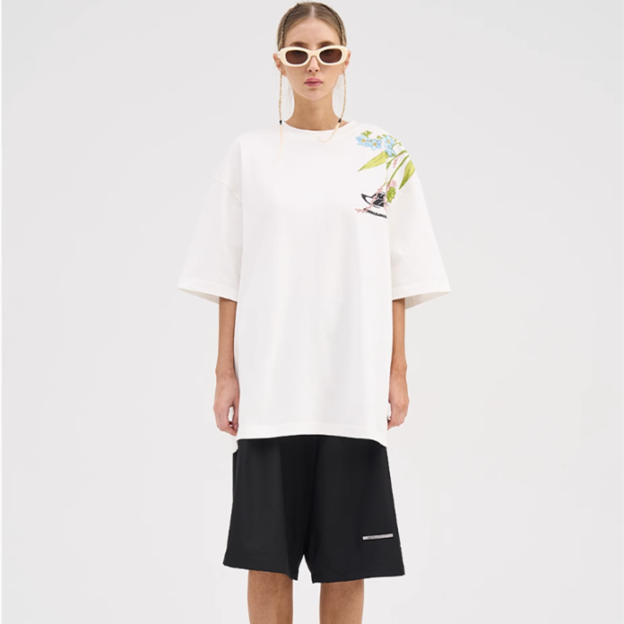 Floral Embroidered Cotton Short-Sleeve T-Shirt