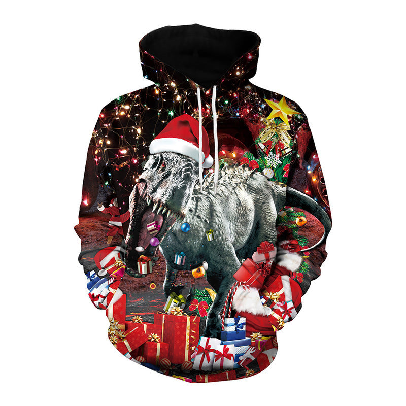 Festive Elk Christmas Print Couple Hooded Sweater