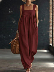 Elegant Solid Pocketed Women's Linen Jumpsuit