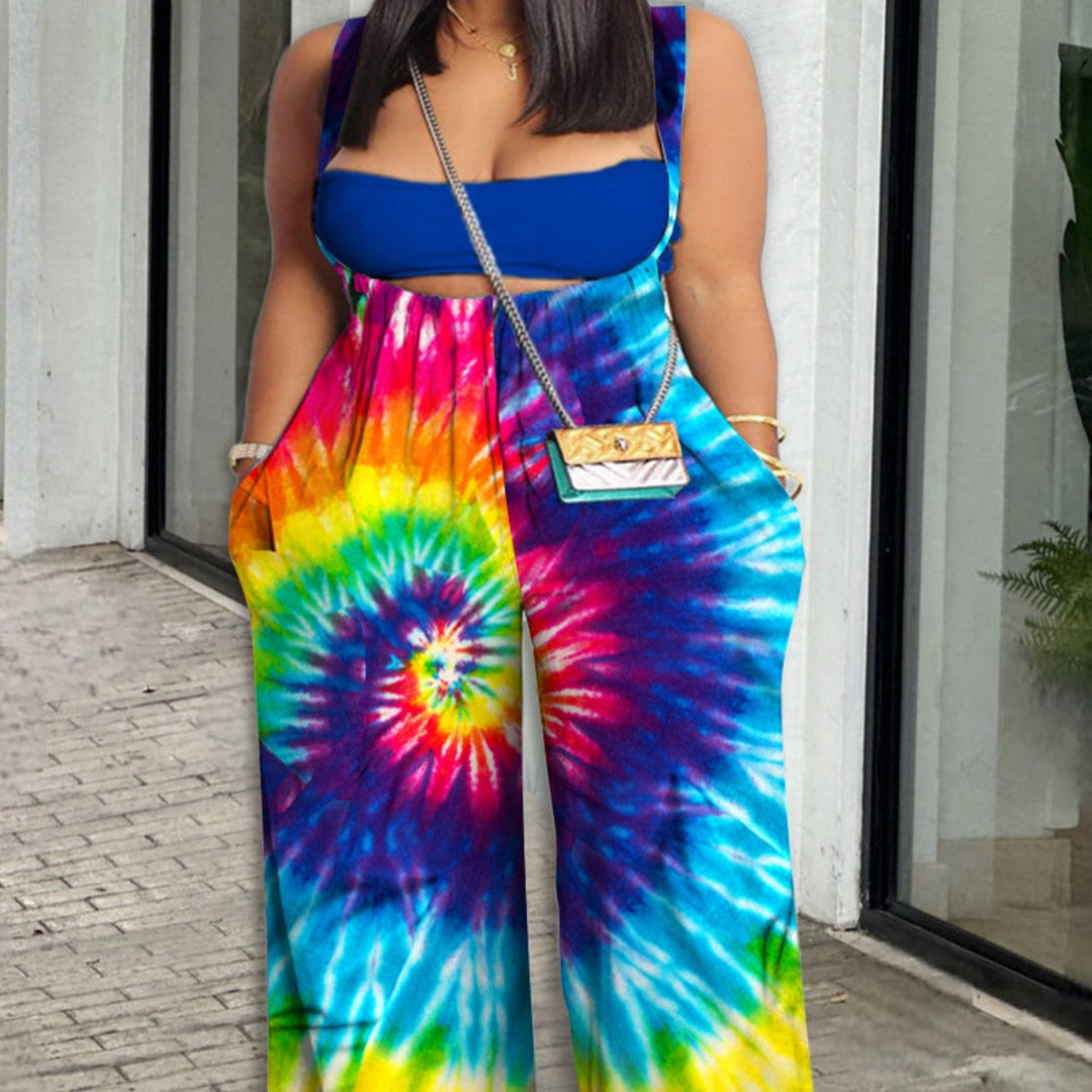 Plus Size Printed Loose Wide-Leg Overalls