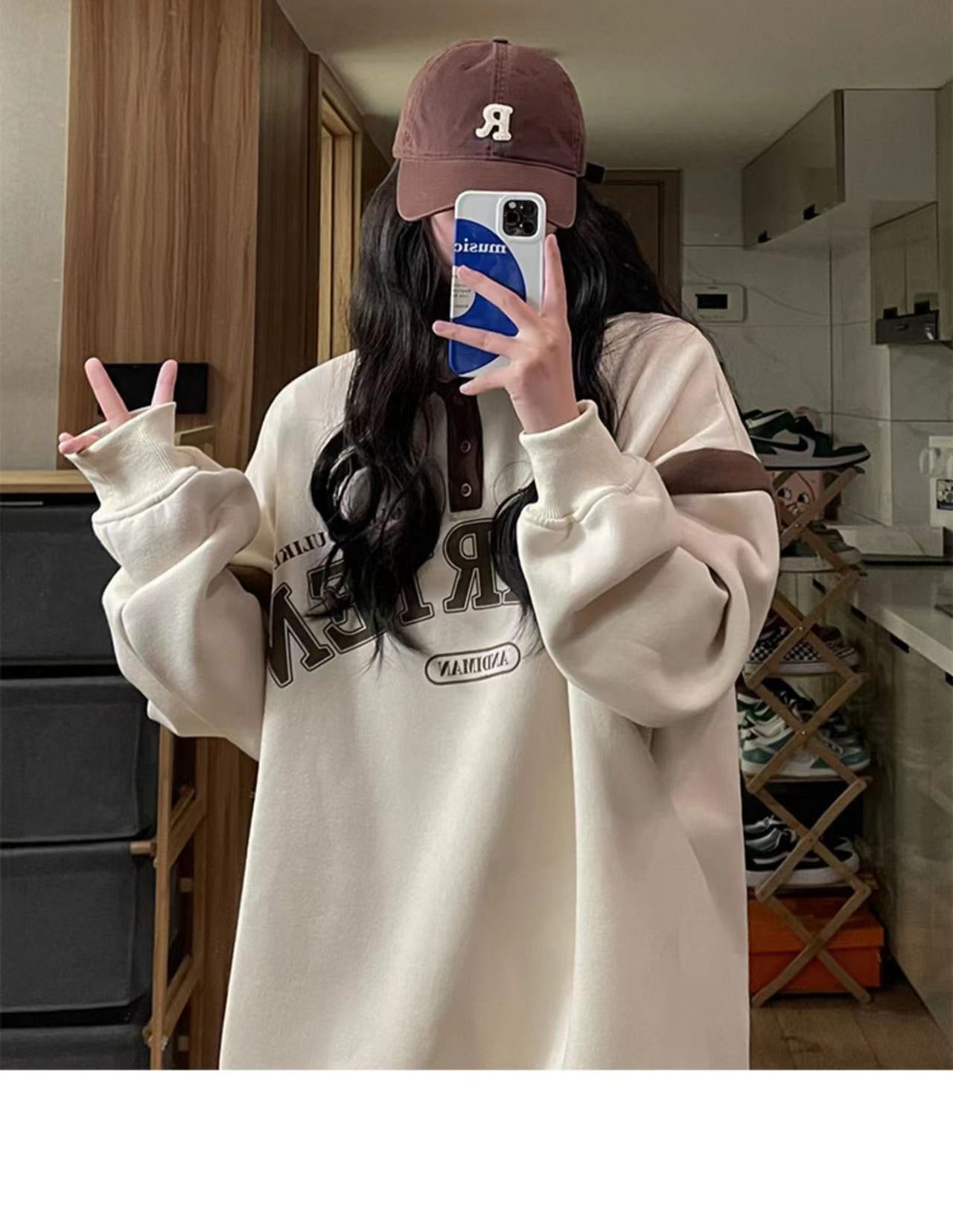 American Retro Contrast-color Stitching Sweatshirt Loose Casual Top