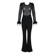 Women's Fashionable Elegant Lace Feather Sequins Bandage Jumpsuit