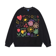 Floral Print Loose Streetwear Couple Sweatshirt