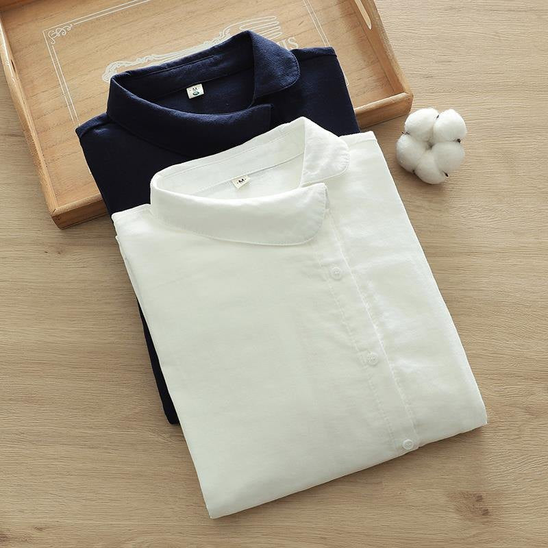 Womens Double-Layer Cotton V-Neck Short-Sleeve Shirt With Small Polka Dots