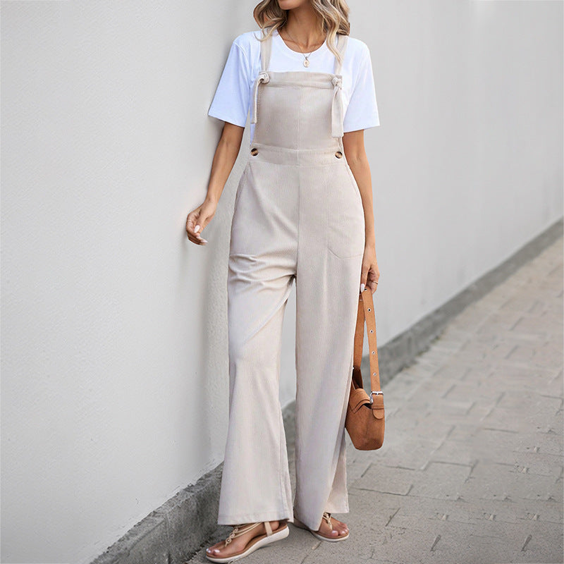 Casual Corduroy Sleeveless Suspender Jumpsuit Womens Apparel