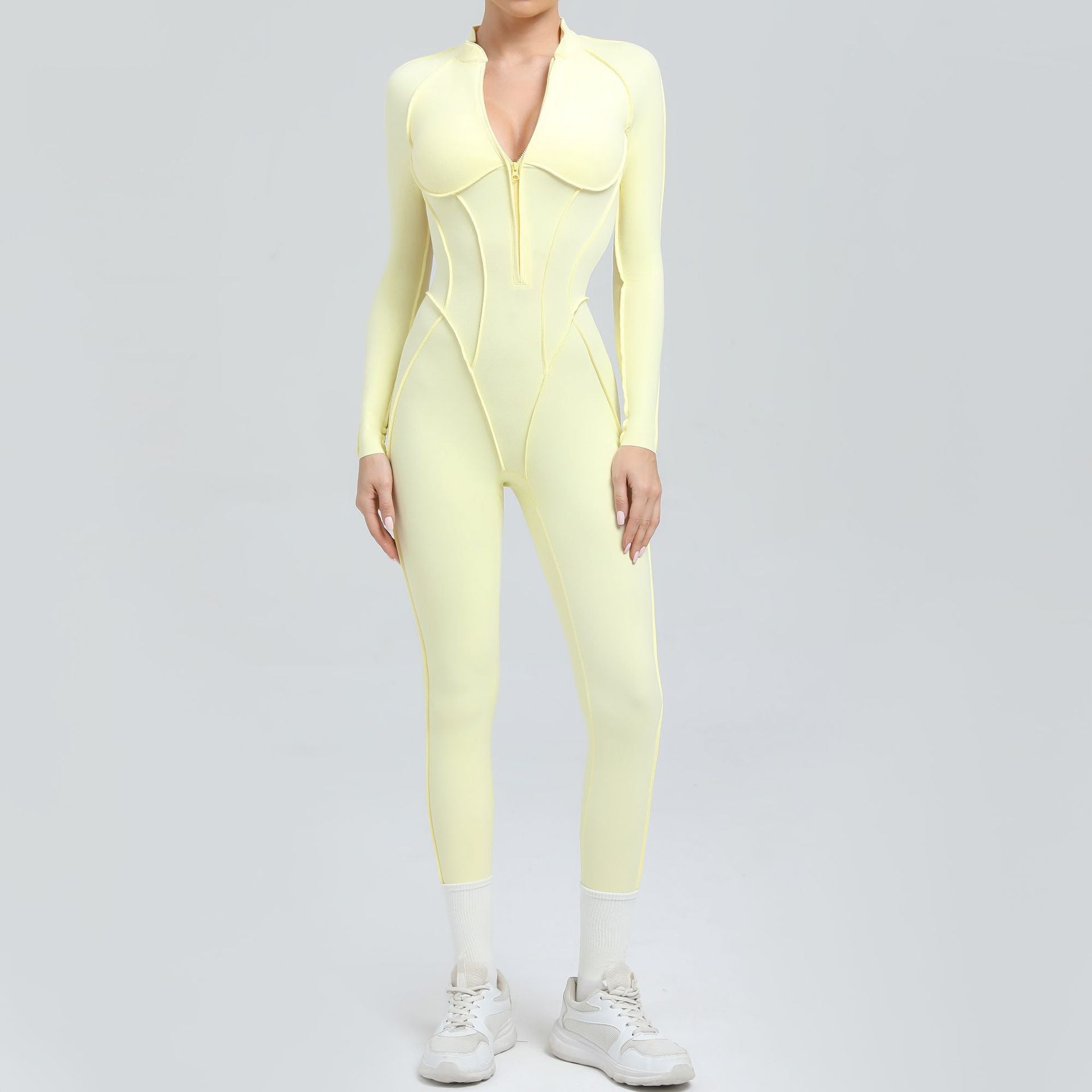 Women's Half-Zip Long Sleeve Yoga Jumpsuit