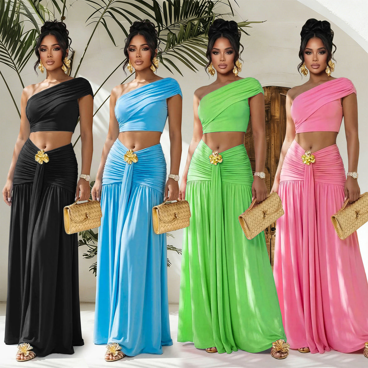 Off-shoulder Crop Top and Skirt Set