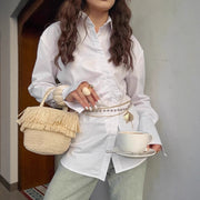 French Style Temperament Lapel White Shirt For Women Autumn