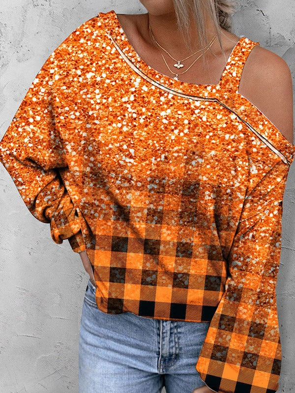 Halloween Christmas Pumpkin Printed Thin Sweater For Women