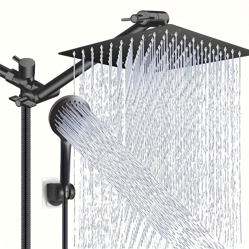 High-Pressure Rain Shower Head and Handheld Shower Combo with 11-Inch Adjustable Arm, 9-Spray Modes , Stainless Hose & Bracket, Leak-Proof Design