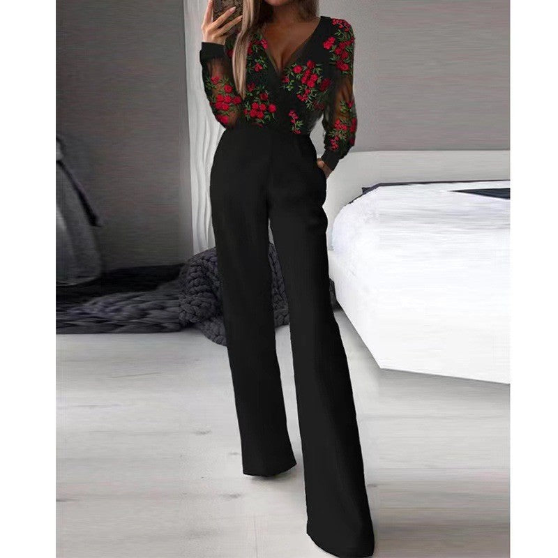 Women's Elegant Mid-Waist Straight-Leg Commuter Jumpsuit