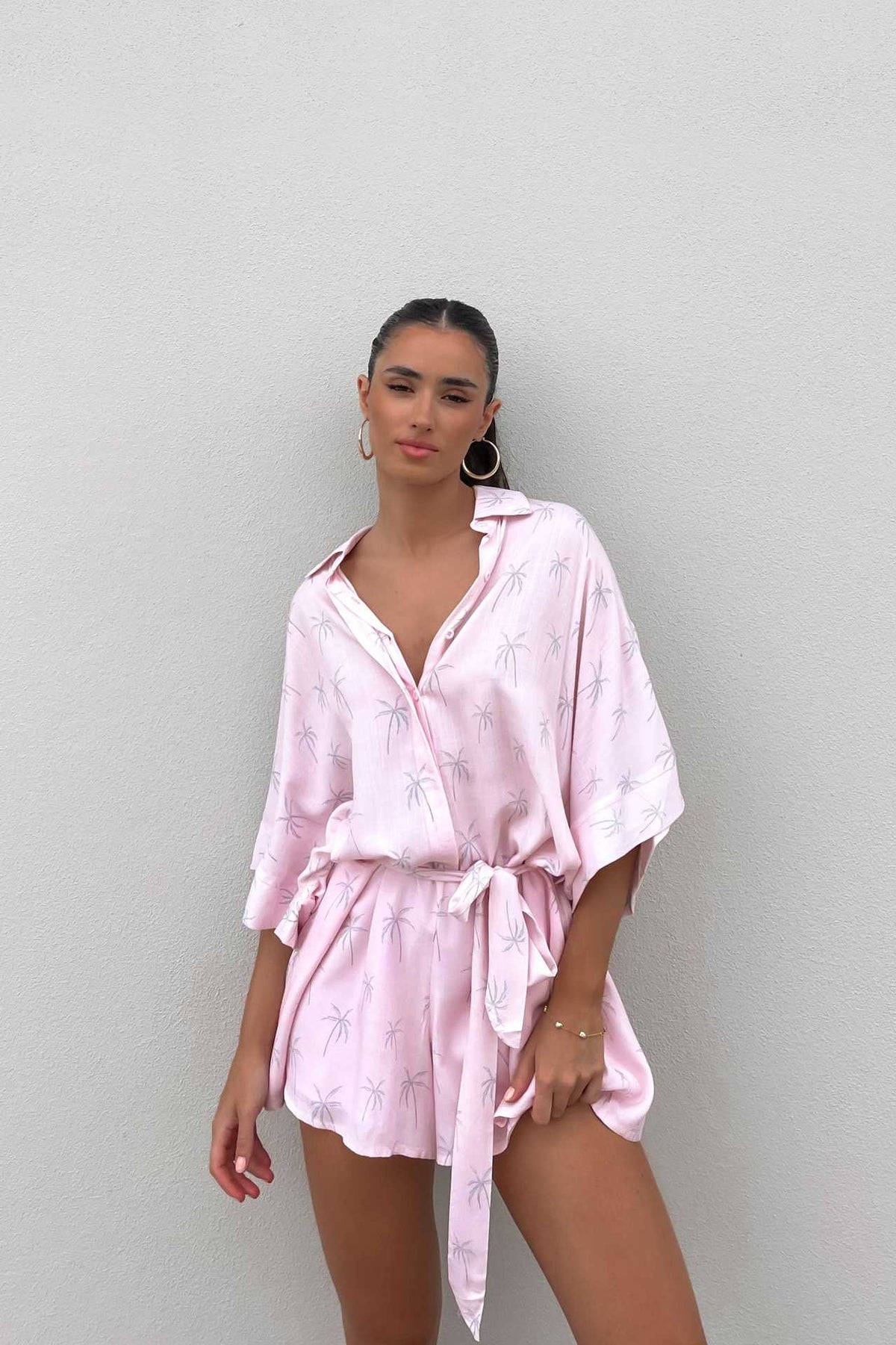 Floral Print Lace-Up Waist Romper Shorts