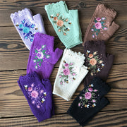 Floral Embroidered Women's Warm Gloves