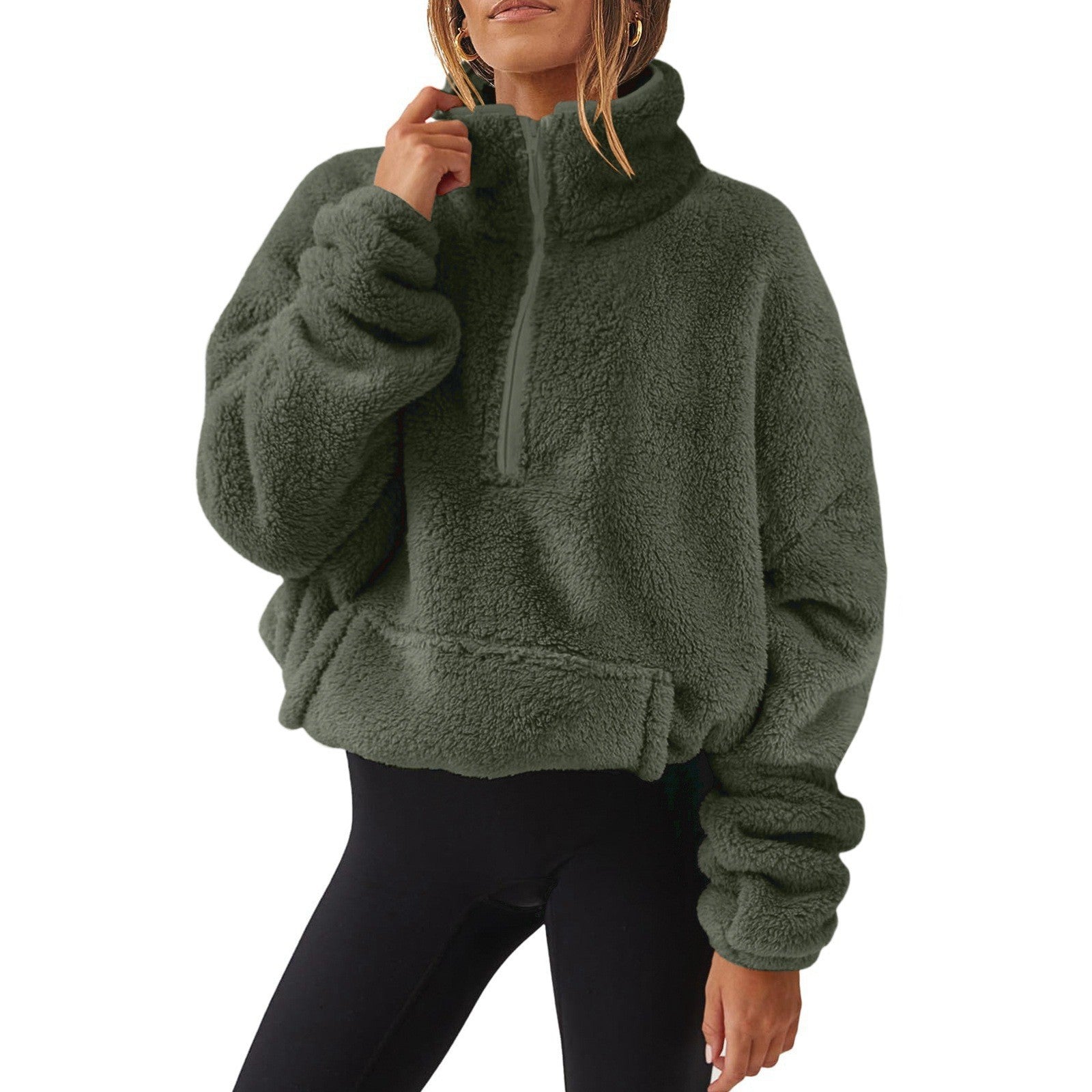 Women's Fleece-Lined Half-Zip Stand Collar Sweater