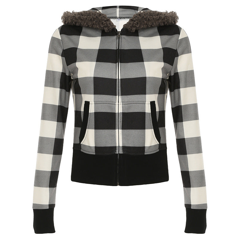 Women's Hooded Fur Collar Waist Zipper Coat