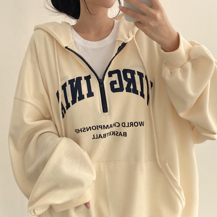 Casual Letter Print Hooded Pullover Sweatshirt