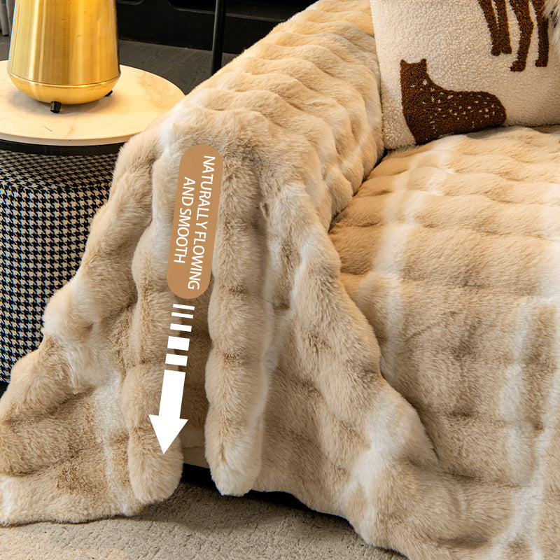 Gradient Rabbit Fur Sofa Cover Cloth