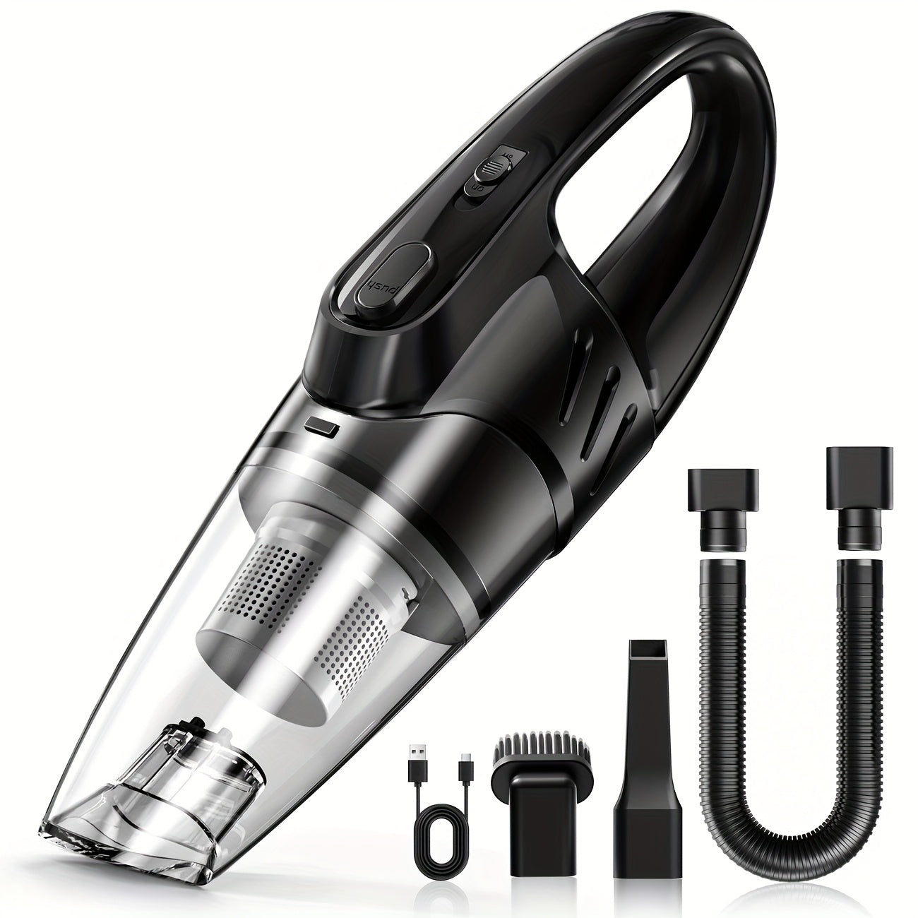 6000PA Handheld Car Vacuum Cleaner, 2000mAh Battery, Low Noise, Large Capacity, 5 Attachments – Pink
