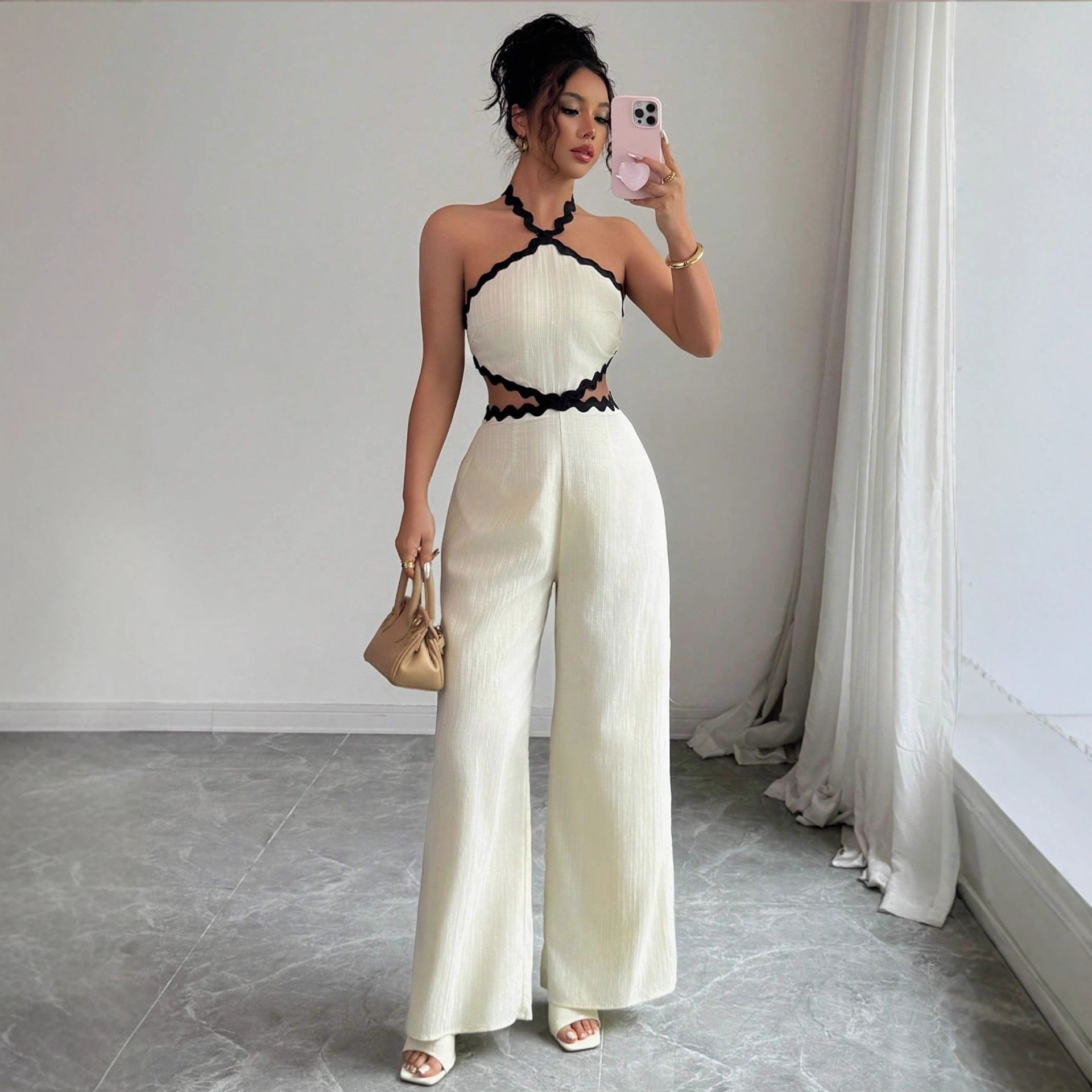 Chic Wave Lace Halter Jumpsuit for Women