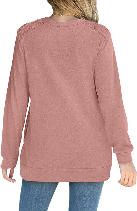 Women's Casual Long Sleeve Pocket Pullover Sweatshirt