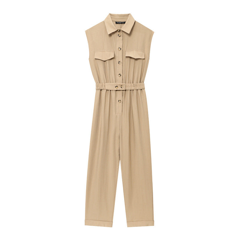 Sleeveless Slim Fit Solid Jumpsuit with Belt